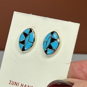 Zuni Silver Cut-Out Turquoise Inlay Post Earrings